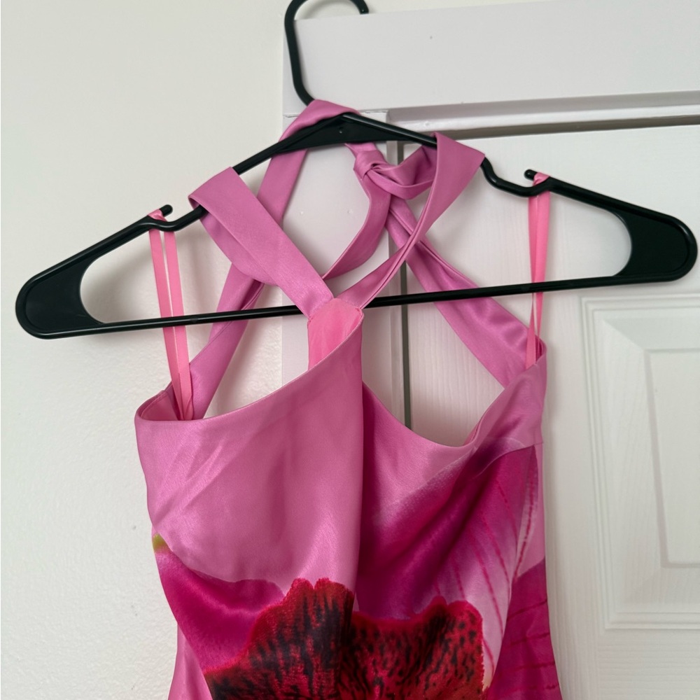Pink Floral Ombre Low Back Maxi Dress with Strappy Neckline - Picture 2 of 4